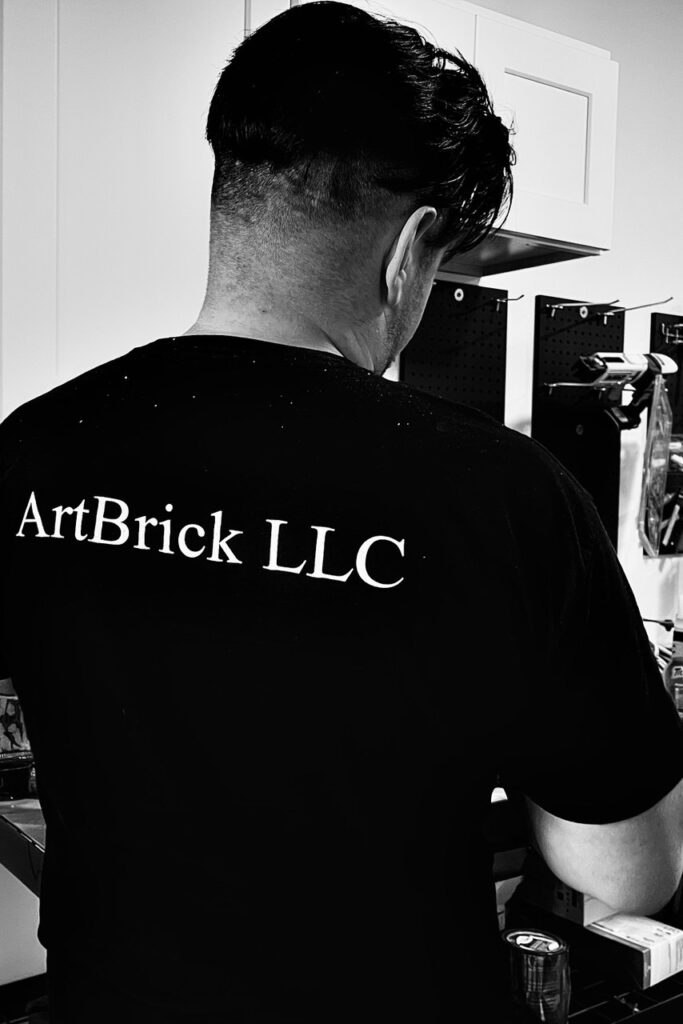 Serge is in the middle of work on a bathroom renovation in seattle went to cut some trim
