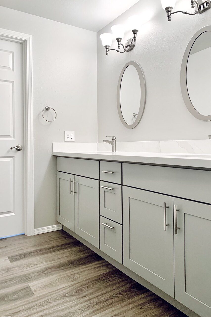 luxurious new bathroom after a complete bathroom renovation Seattle, highlighting the elegant fixtures and spacious design