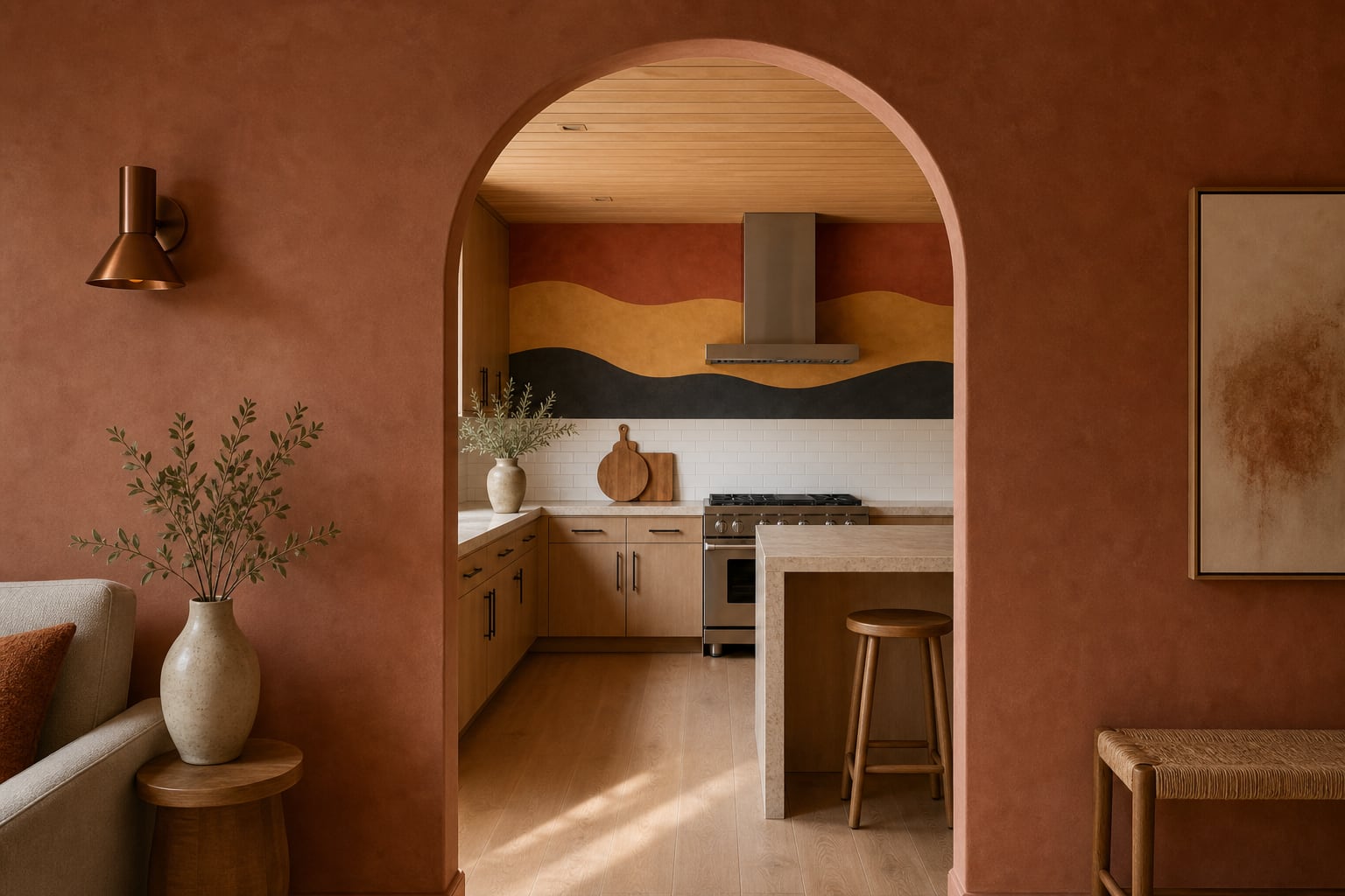 ADU interior build-out with custom arched doorway by Artbrick in Snohomish County