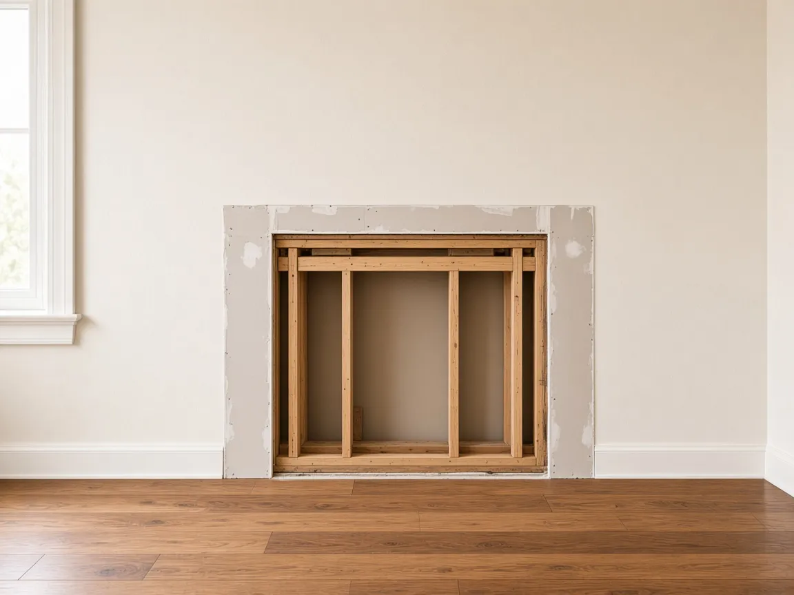 Fireplace opening framed closed after chimney removal